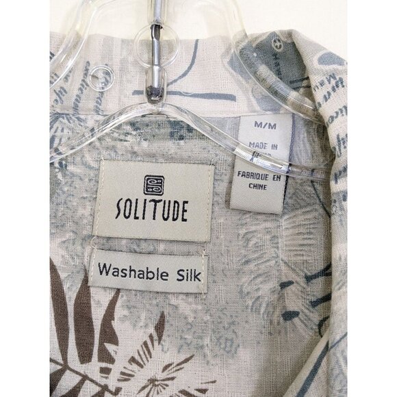 Solitude Mens M Hawaiian Shirt Washable Silk Sage Green Brown Leaf Island Resort - Picture 3 of 5